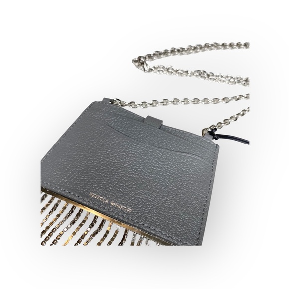 new Rebecca Minkoff ᯾ Leather Crystal Fringe Card Case Chain Handbag ᯾ Steel ᯾ - Picture 12 of 16